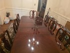 Dark Wood Rectangular 9-Pc Dining Table Set Seats 8 Beige Chairs 92x42x30 — photo 2