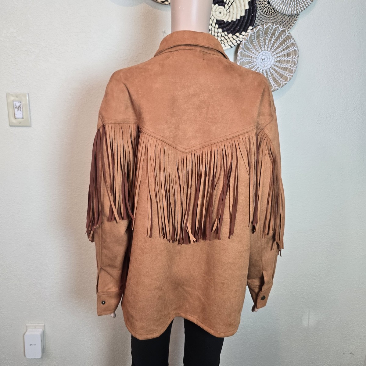 Forever 21 Womens Brown Faux Suede Western Fringe Jacket, Lined