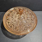 Pink Depression Glass Button Candy Dish w/ Lid Large 7 1/2" - GOOD CONDITION