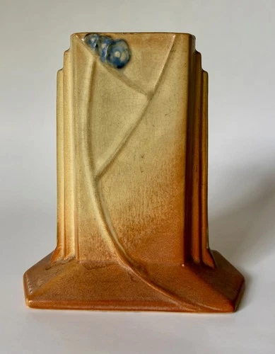 Vintage 1928 Roseville Pottery Futura Art Deco Tombstone Pillow Vase