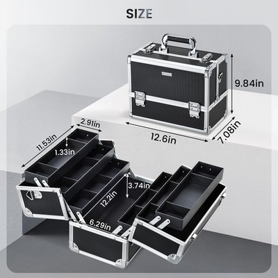 FRENESSA Makeup Train Case 12.6x7.12x9.84 Inch (Pack of 1), Black