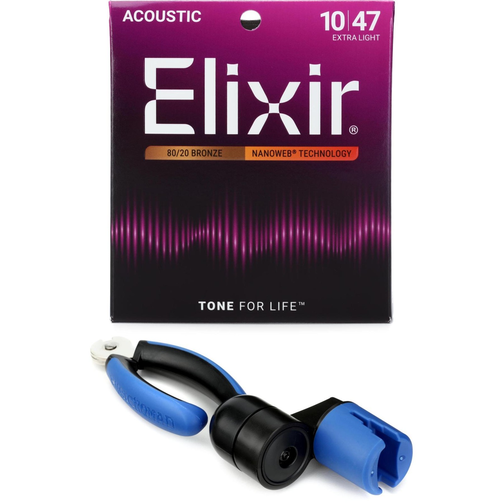 Струны для акустической гитары Elixir Strings 11002 Nanoweb 80/20 с устройством для намотки струн -