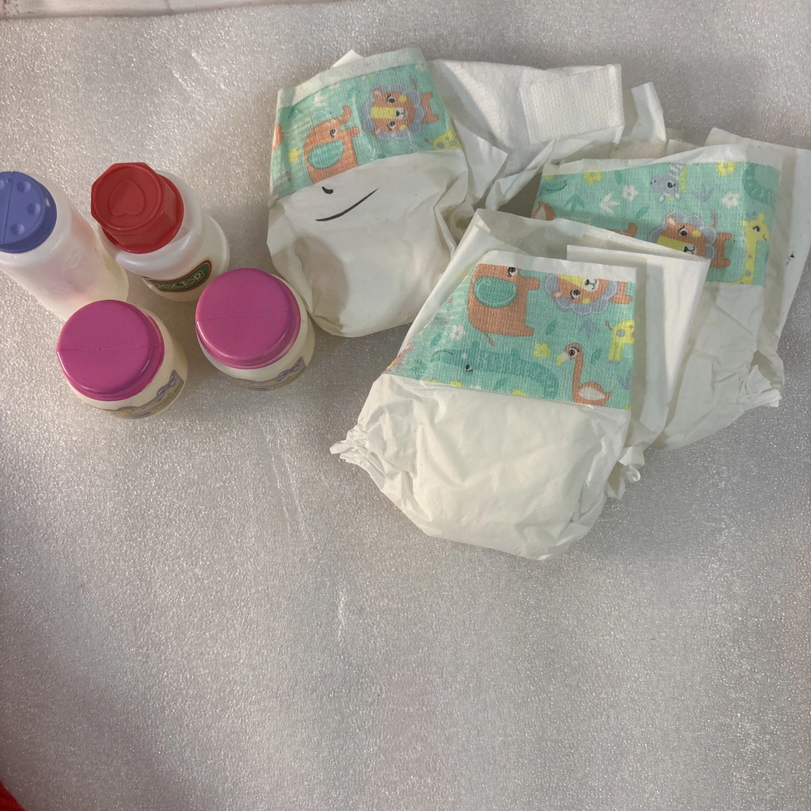 Uneeda Baby Doll Accessories Set Diapers Baby Food Jars Doctor Bottle Powder
