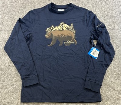 Columbia T Shirt Mens Small Blue Reef Graphic Crew Neck Activewear Long Sleeve