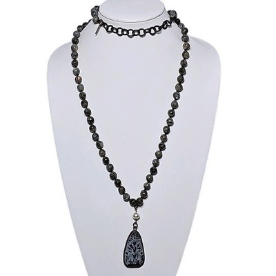 Lula N Lee Gray Quartz Buddha Pendant Necklace 24'' Artisan Spiritual Jewelry