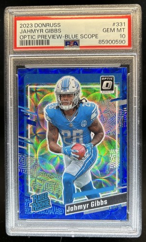 2023 Donruss Jahmyr Gibbs Optic Rated Rookie Preview Blue Scope #331 PSA 10
