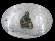 SF01133 VINTAGE 1970s  COWBOY WITH ROPE  WESTERN  COWBOY BELT BUCKLE