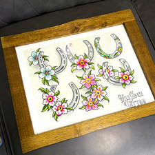 Wild Goose Tattoo Horseshoe Floral Flowers Tattoo Flash watercolor original