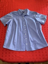 Lands' End Outfitters Women’s Button Up Shirt Oxford Cotton Blend Sz 1X Blue