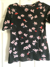 T-shirt Femme Marks And Spencer – Fleuri Multicolore, Taille 14, 100% Coton, Manches Courtes