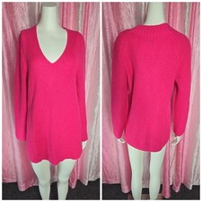 Lucky Brand Fuschia Pink Long Minimalist Cotton Knit Sweater Size Small