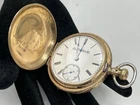 Antique 1890 Elgin 18s Gold Filled Hunter Pocket Watch Engraved Runs/Stops