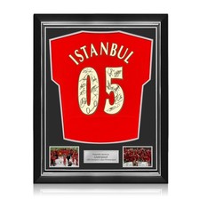 Liverpool Squad Back Signed 2005 Istanbul Football Shirt. Superior Frame