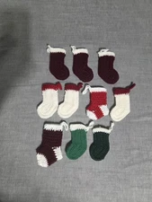 Hand Crocheted Mini Christmas Stocking Ornaments Lot of 6 Cotton and Acrylic