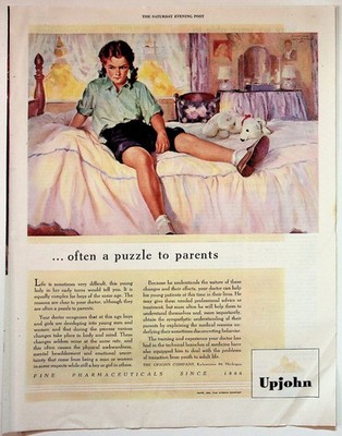 Upjohn 1944 Vintage Print Advertisement Saturday Evening Post Girl Artwork