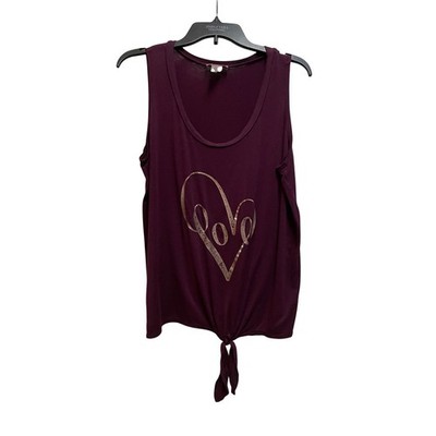 Ragdoll Womens 2X Burgundy Love Heart Graphic Tie Front Sleeveless Tank Top
