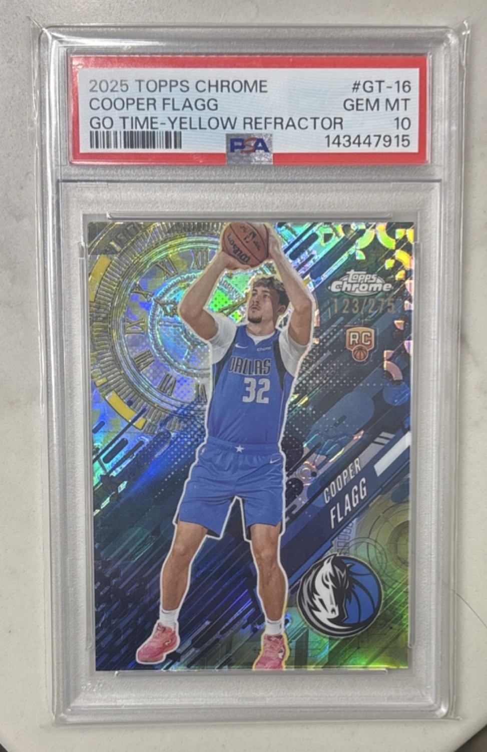 ROY Topps 2025-26 Chrome Go Time Cooper Flagg Yellow Refractor GT-16 /275 PSA 10