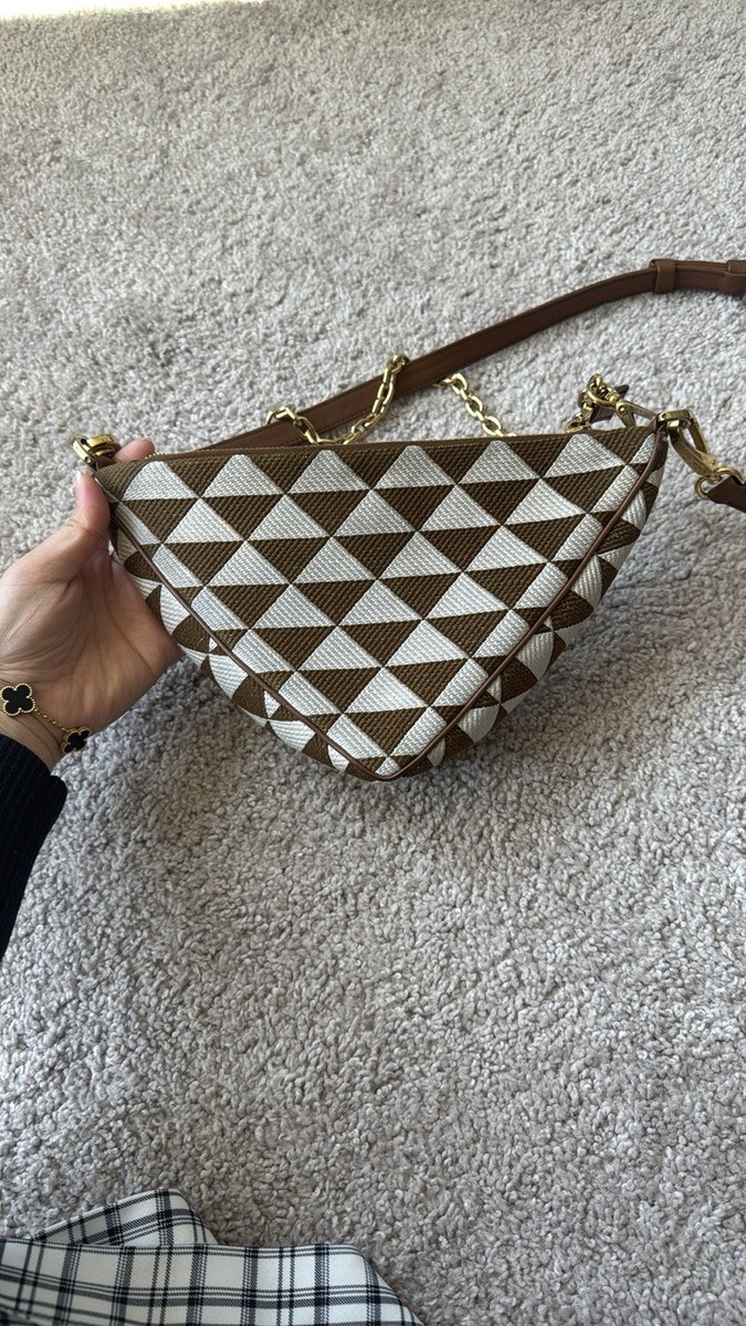ショルダーバッグ・ポシェット Natural embroidery triangle shoulder bag Natural Prada Triangle Embroidered Jacquard Shoulder Bag | eBay