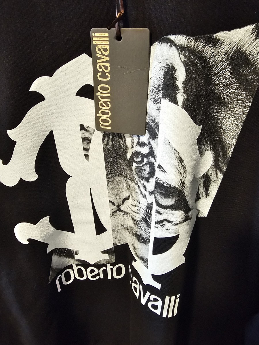 新品roberto cavalli ロゴ スウェット トレーナ グレー L roberto cavalli Logo Sweatshirt Long Sleeves In Black Made In