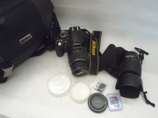 Nikon D3100 W/ 18-55mm  55-200mm lenses OEM Case  Battery Filters 16GB SD More