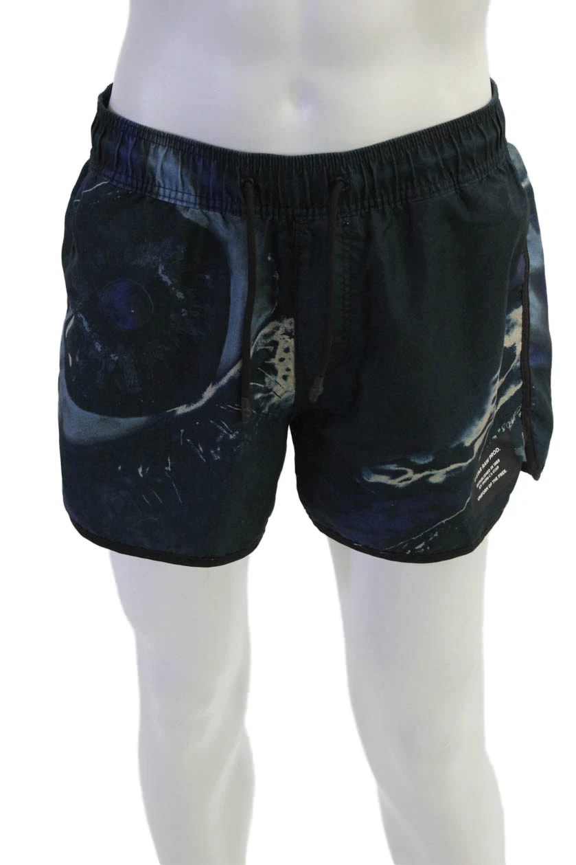G Star Raw Mens Dark Blue Fish Print Shorts Drawstring Polyester Size M