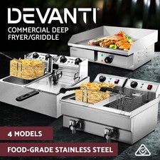 Devanti Commercial Deep Fryer Electric Griddle Single Double Grill Plate Frying