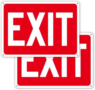 2 Pack Exit Signs, Aluminum Exit Sign with Red Background, Exit Sign for Door...
