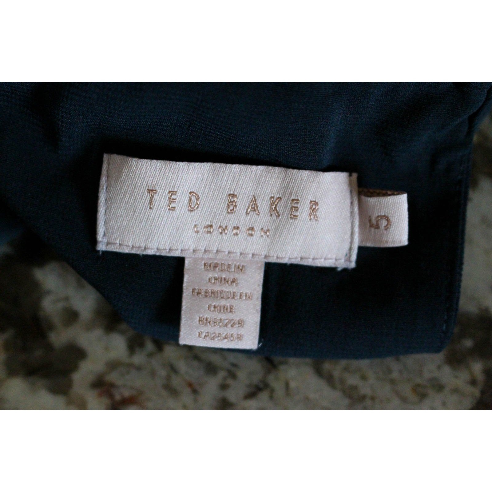 Ted Baker Top Womens Size 5 Blue Lace High Neck Sheer Sleeves Relaxed Cailley