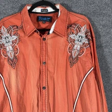 Roar Shirt Mens 2XL Orange Signature Western Embroidered Cross Long Sleeve