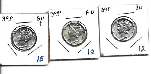 TRIO OF 1939P MERCURY DIMES BU