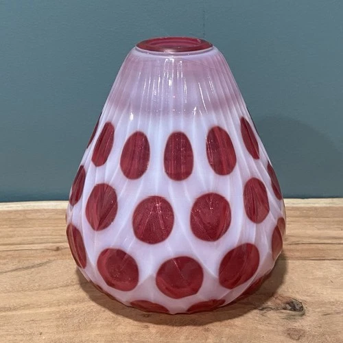 Fenton Cranberry Coin Dot Opalescent Glass Ruffled Vase