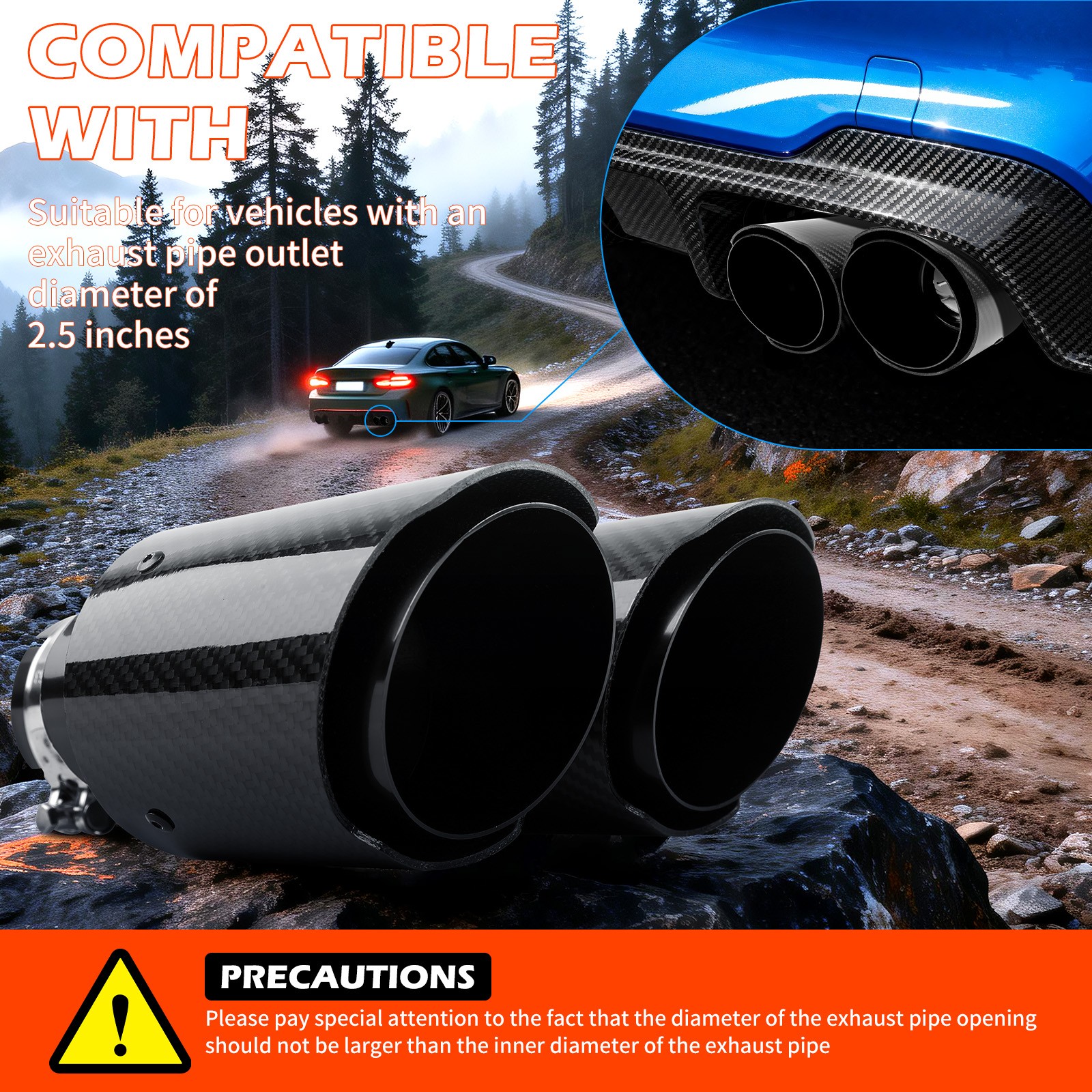 2.5" Inlet Dual 4" Outlet Quad Exhaust Tips Carbon Fiber For Maserati Grecale GT