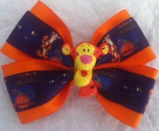 Girls Hair Bow 4" Wide Halloween Orange Purple Tigger Flatback French Barrette