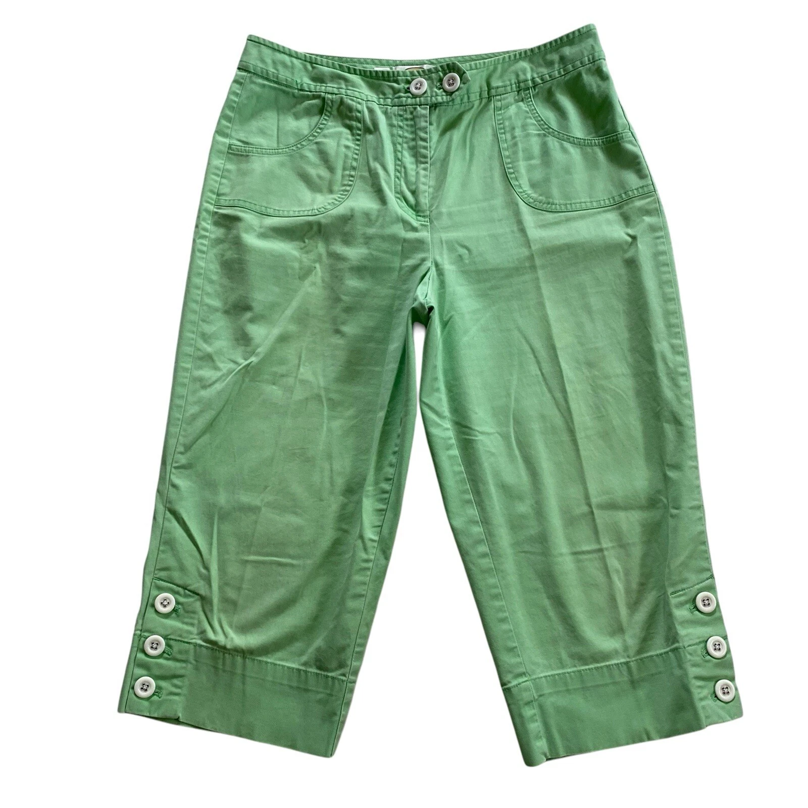 Talbots Stretch Women’s Button Detail Green Capri Pants Women’s Size 12