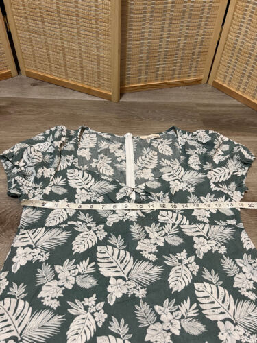 Hawaiian Luau Dress Tropical Greenish Gray Short Sleeve Large L 100% Rayon h16 - Picture 3 of 8