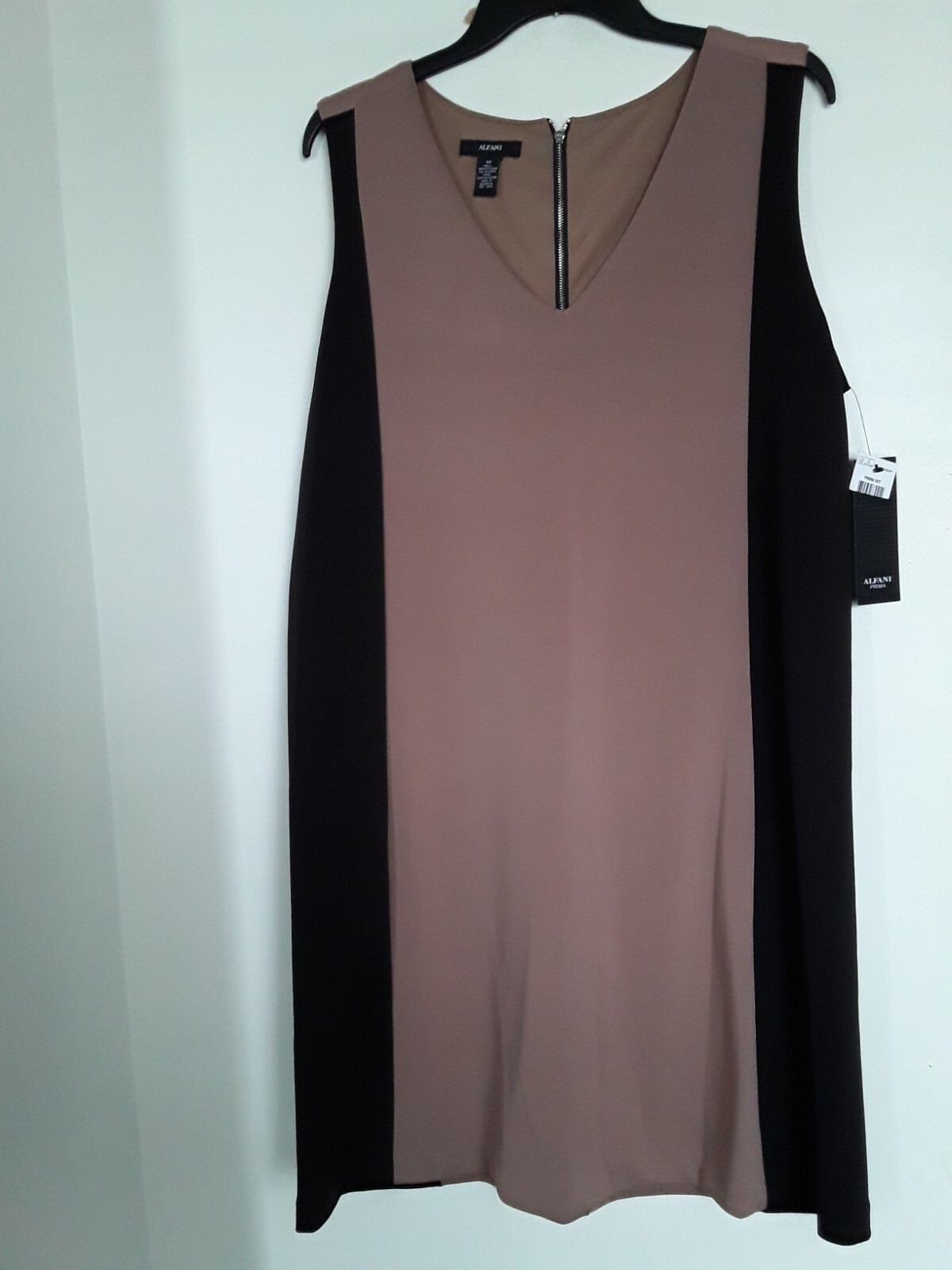 NWT Alfani Deep Black Tan Sleeveless A-Line Cocktail Dress Size 14