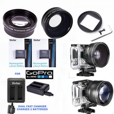 FISHEYE LENS + ZOOM LENS + 2x BATTERIES + RAPID CHARGER FOR GOPRO HERO4 BLACK