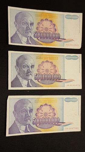 3 Yugoslavia Dinara AA 1993 Fabulous Paper Money Ungraded Circulated Banknotes