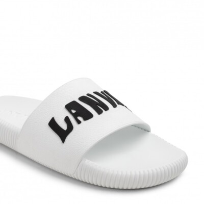 $320 Lanvin white logo Arpege slide flat sandal sz 42 9