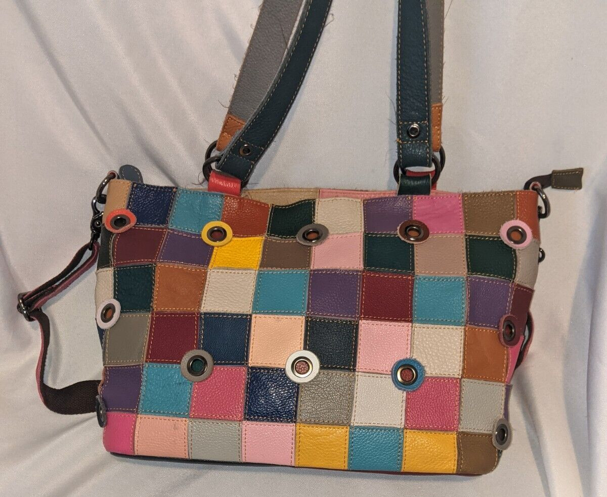 AMERILEATHER Multicolor PATCHWORK Grommet Tote BA… - image 1