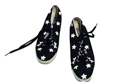 Superga Canvas Shoes Casual Lace Up Womens Size 8 S0037Q0 Black White Stars
