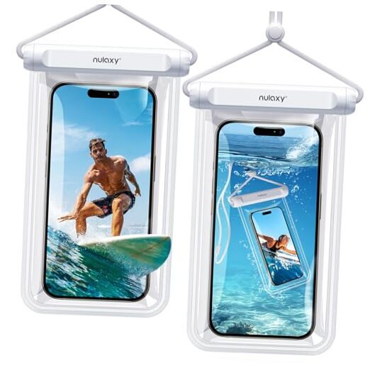 2 Pack IPX8 TPU Waterproof Phone Pouch Double Sealing, Cell Phone Dry B-White