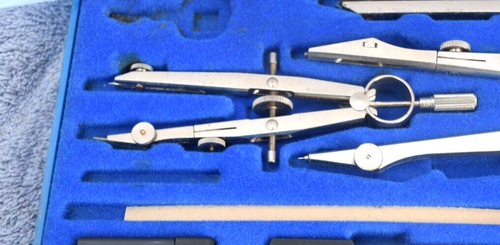 VINTAGE BRUNING INDUSTRIAL DRAFTING SET w/ INTERTECH COMPASS - Picture 4 of 6