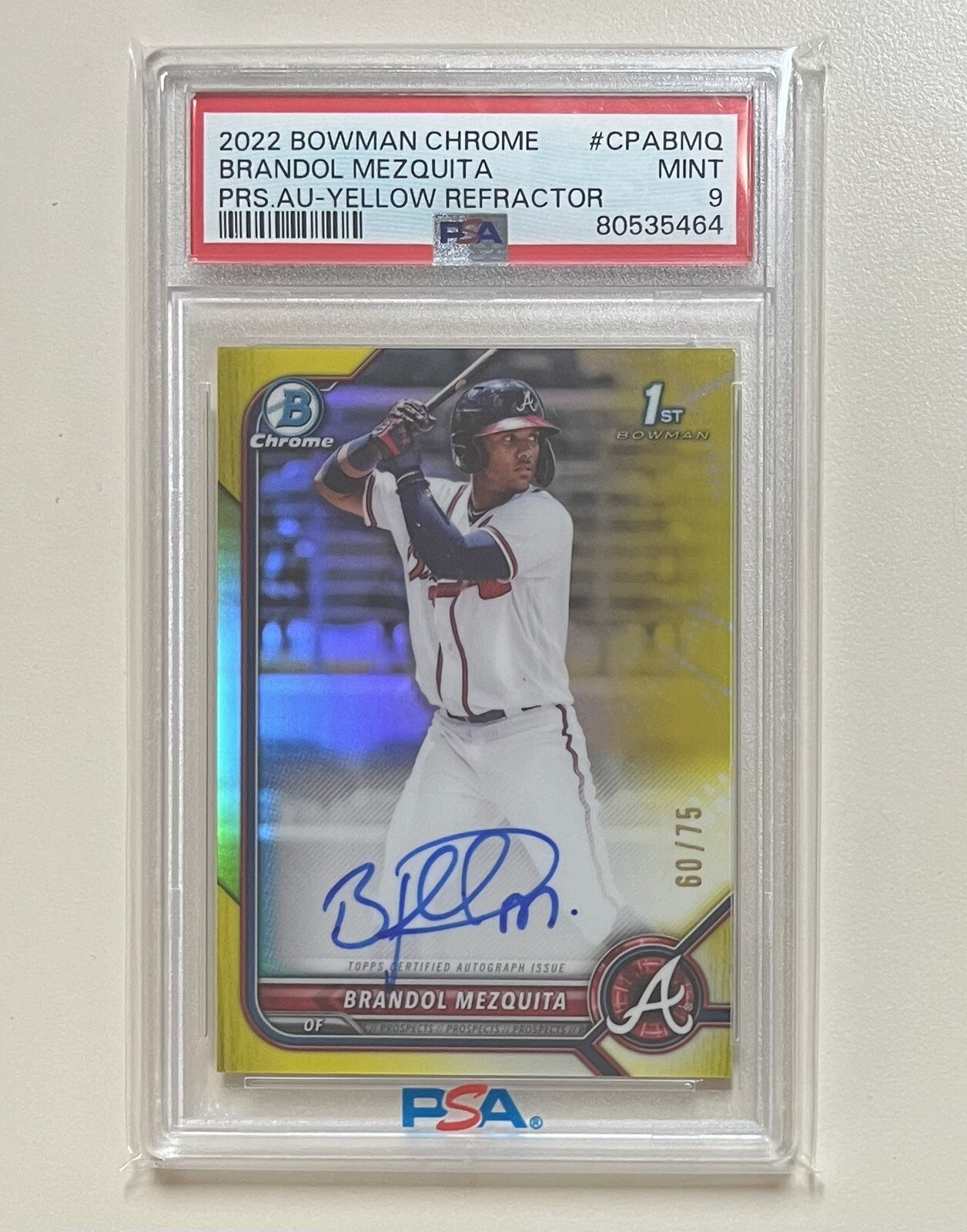 2022 Bowman Chrome Prospect 1st Yellow Refractor /75 Brandol Mezquita Auto