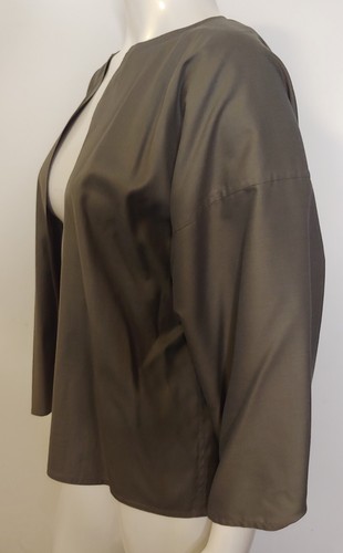 Zoran Olive Green Lightweight Wool Silk Jacket OS S M L Wide Pleated Kimono Slvs - Picture 4 of 8
