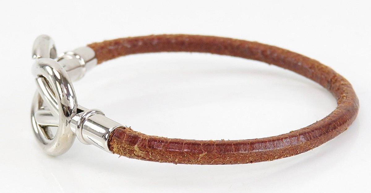 アクセサリー HERMES Leather Bracelet Silver Atame Authentic HERMES Attamed Bracelet Leather Silver UNISEX