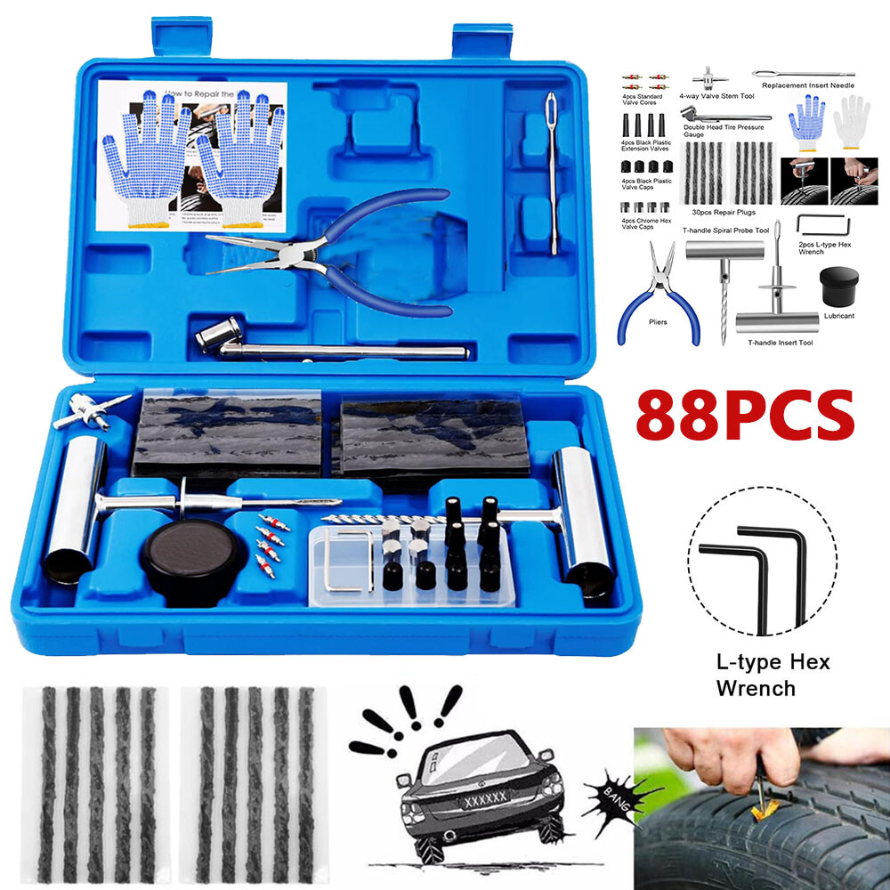 88Pcs Heavy Duty Tyre Puncture Repair Kit Tubeless Car Tyre Plug Set For  Car ATV