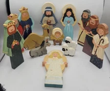 14 pieces- Wood Nativity Scene/ Handpainted Christmas Baby Jesus Angel Animals