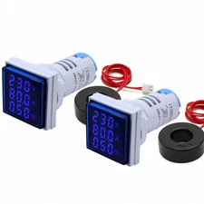 2X Digital Voltmeter Ammeter Hertz Meter AC 60-500V 0-100A Square LED Indicator