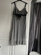 Evans Plus Size 24 Black Patterned Midi Dress With Ribbon Feature Bias Cut VGC